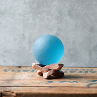 Seaglass Ball with Driftwood Stand- Deep Aqua