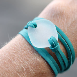 Sea Glass & Leather Wrap Bracelet - TheRubbishRevival