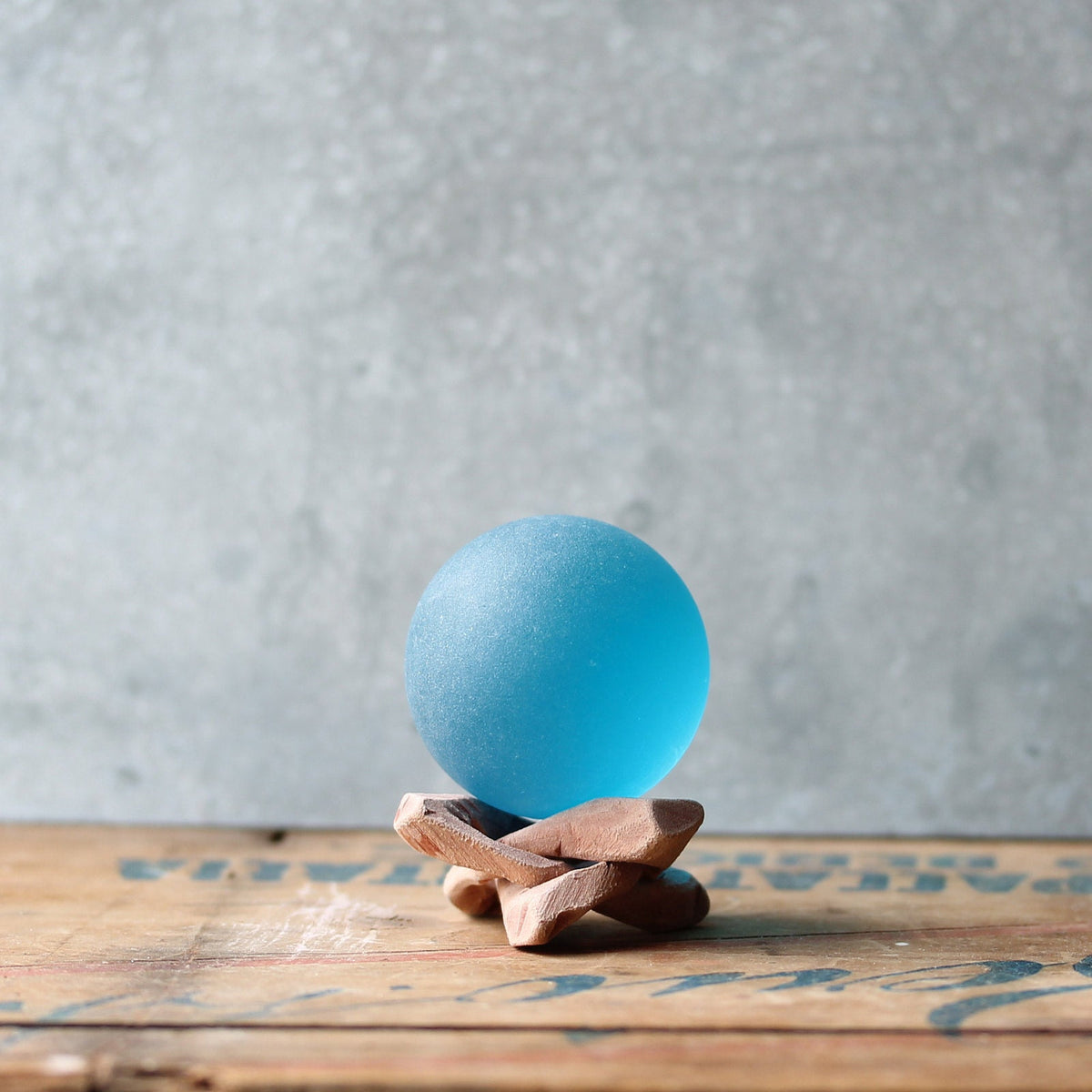 Aqua - Seaglass Ball with Driftwood or Geometric Metal Stand