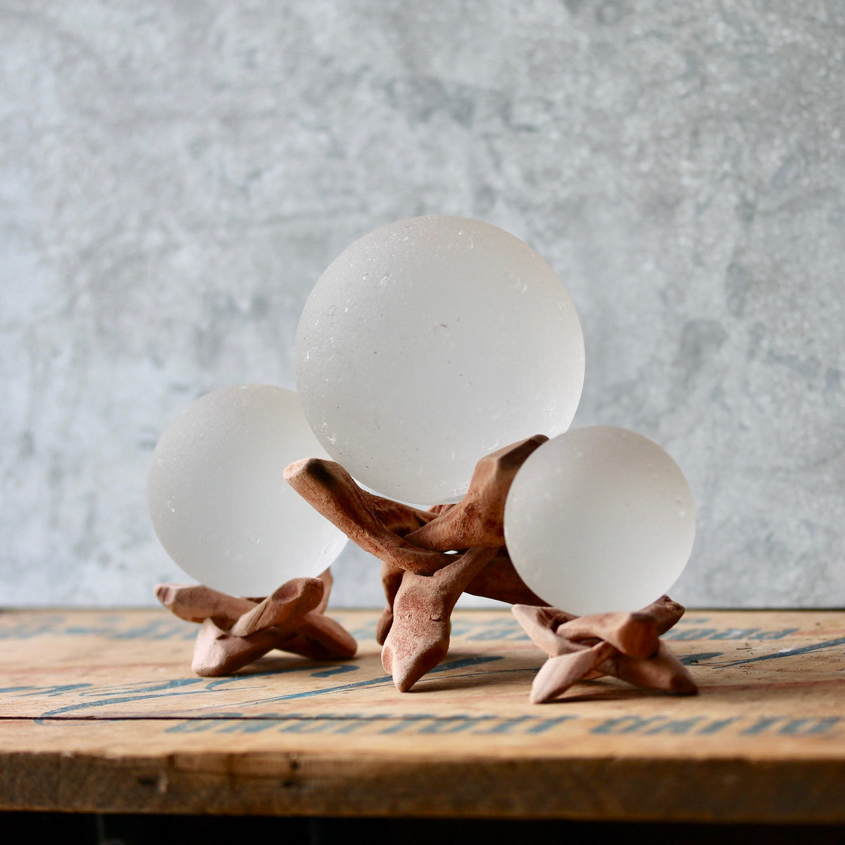 Driftwood Orb Stand: Hand Carved Wooden Display (2-10 inch)