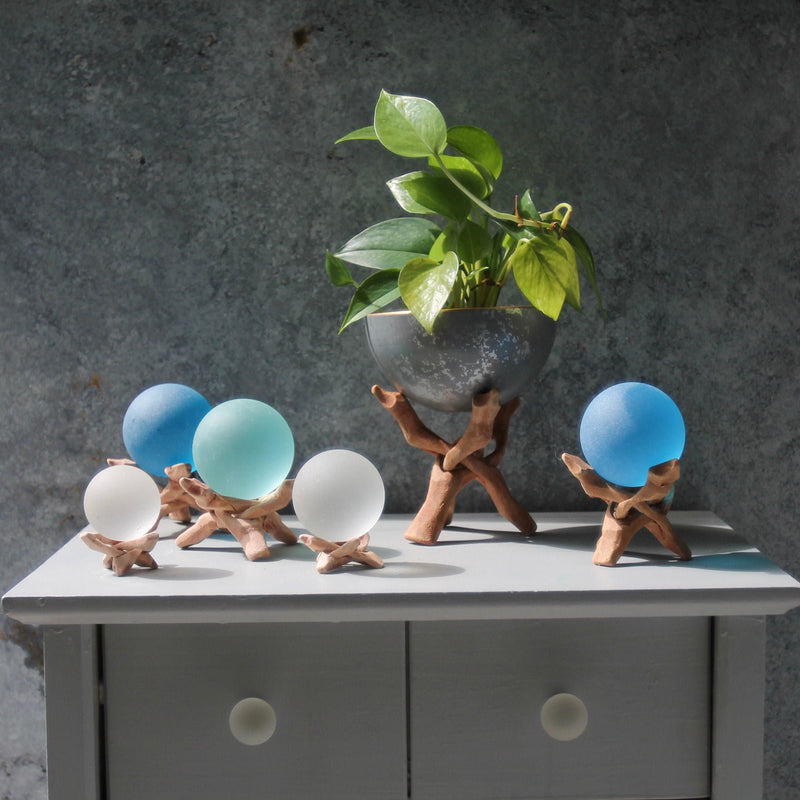 Driftwood Orb Stand: Hand Carved Wooden Display (2-10 inch)