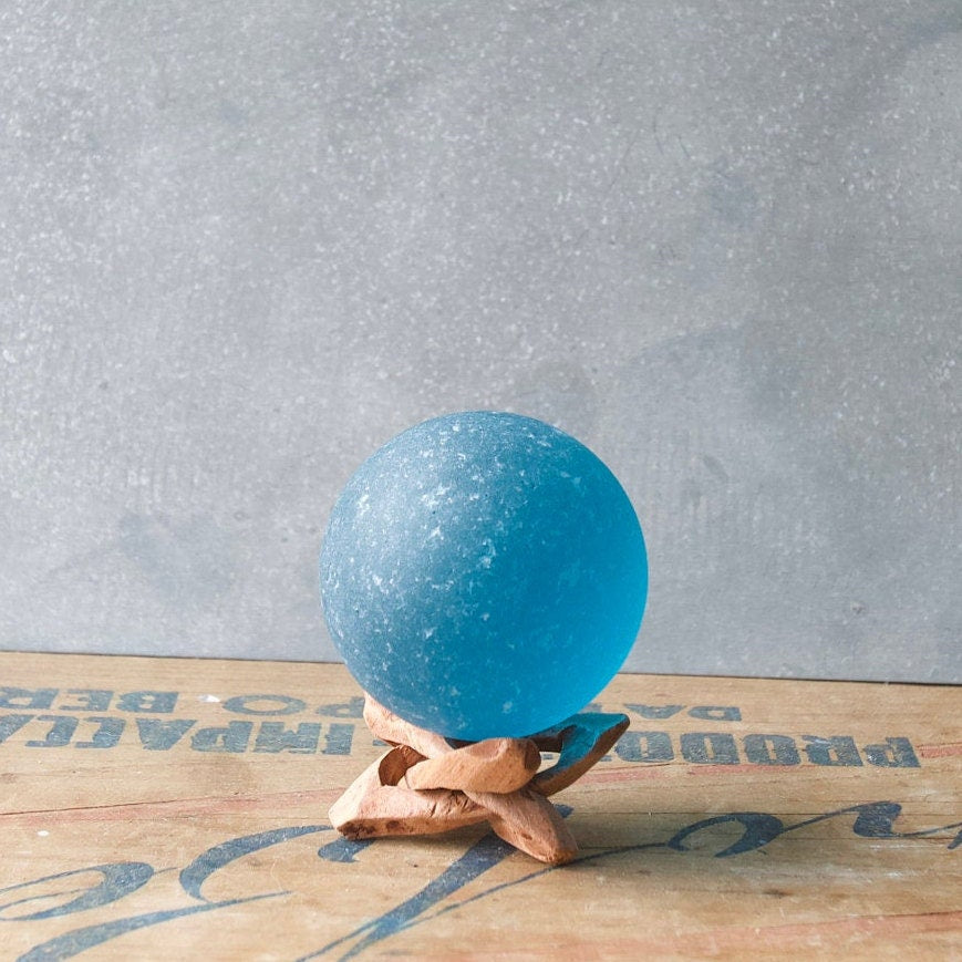 Aqua - Seaglass Ball with Driftwood or Geometric Metal Stand