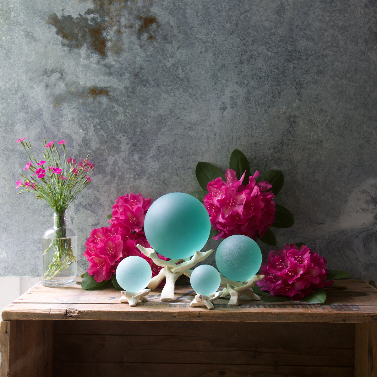 Seafoam - Super Jumbo Seaglass Ball w/ Driftwood or Geometric Metal Stand