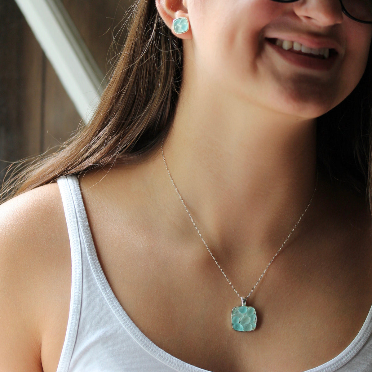 Sea Glass & Silver Mosaic Necklace - Twilight