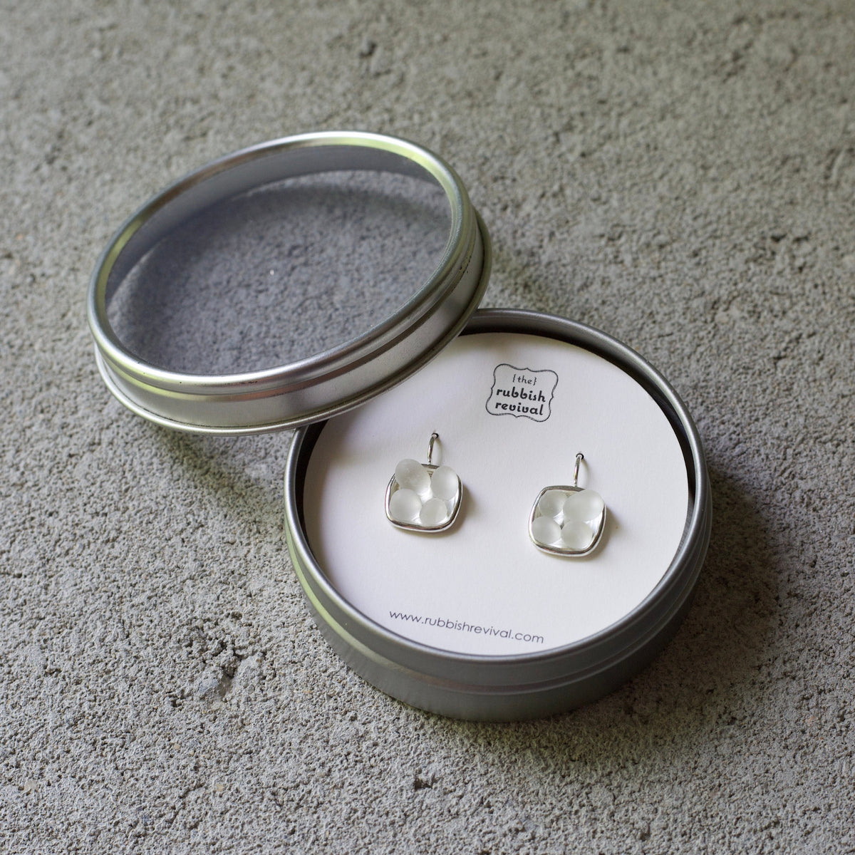 Sea Glass & Silver Mosaic Earrings - White