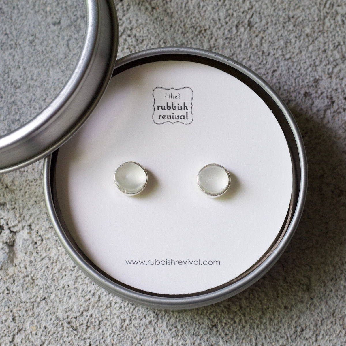 Sea Glass & Silver Petite Stud Earrings - White