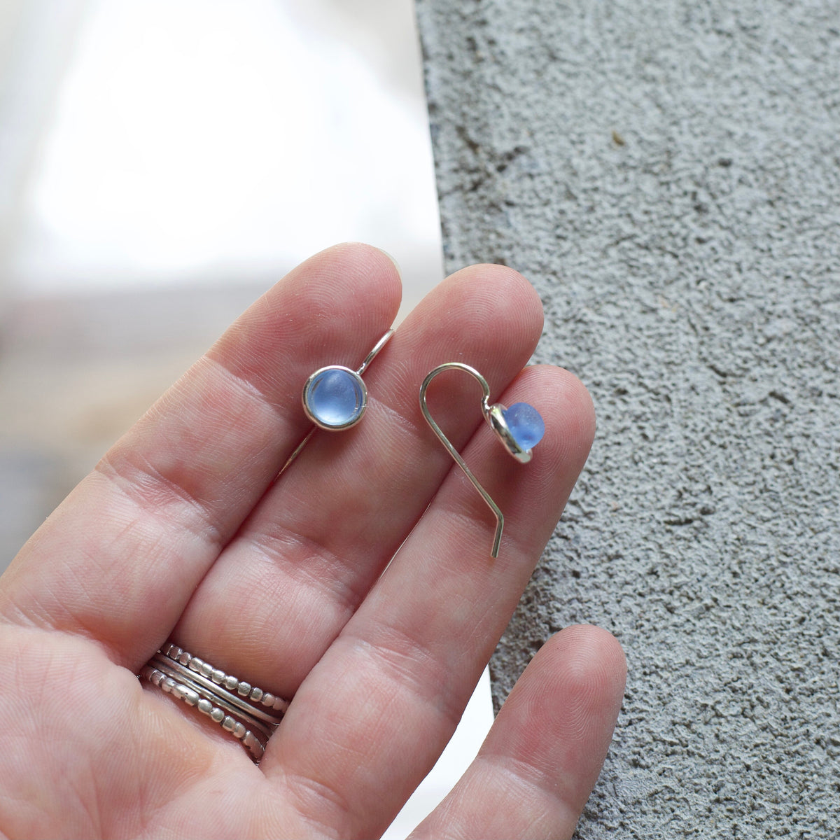 Sea Glass & Silver Petite Drop Earrings - White