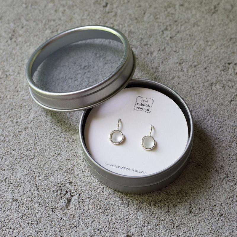 Sea Glass & Silver Petite Drop Earrings - White