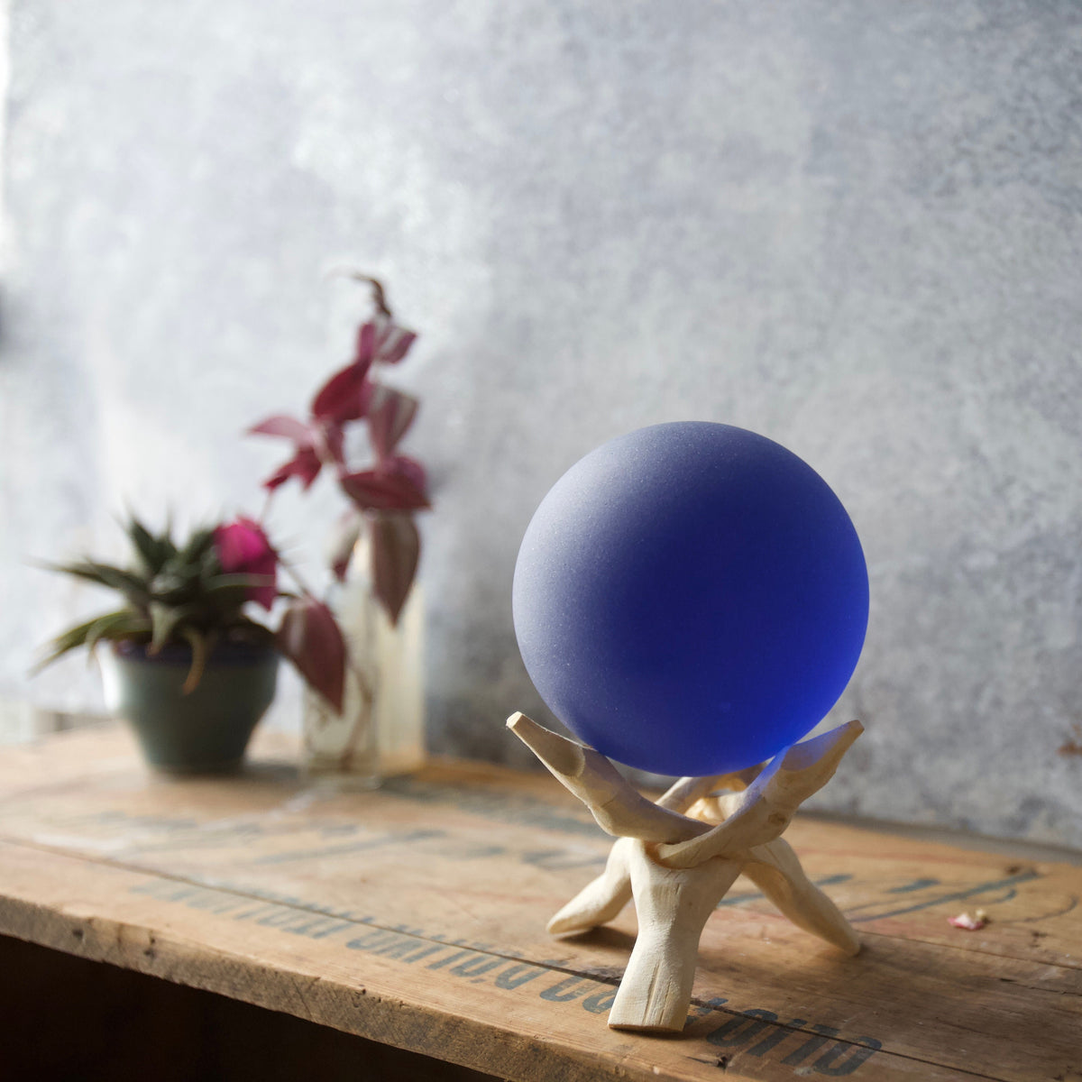 Twilight - Super Jumbo Seaglass Ball w/ Driftwood or Geometric Metal Stand