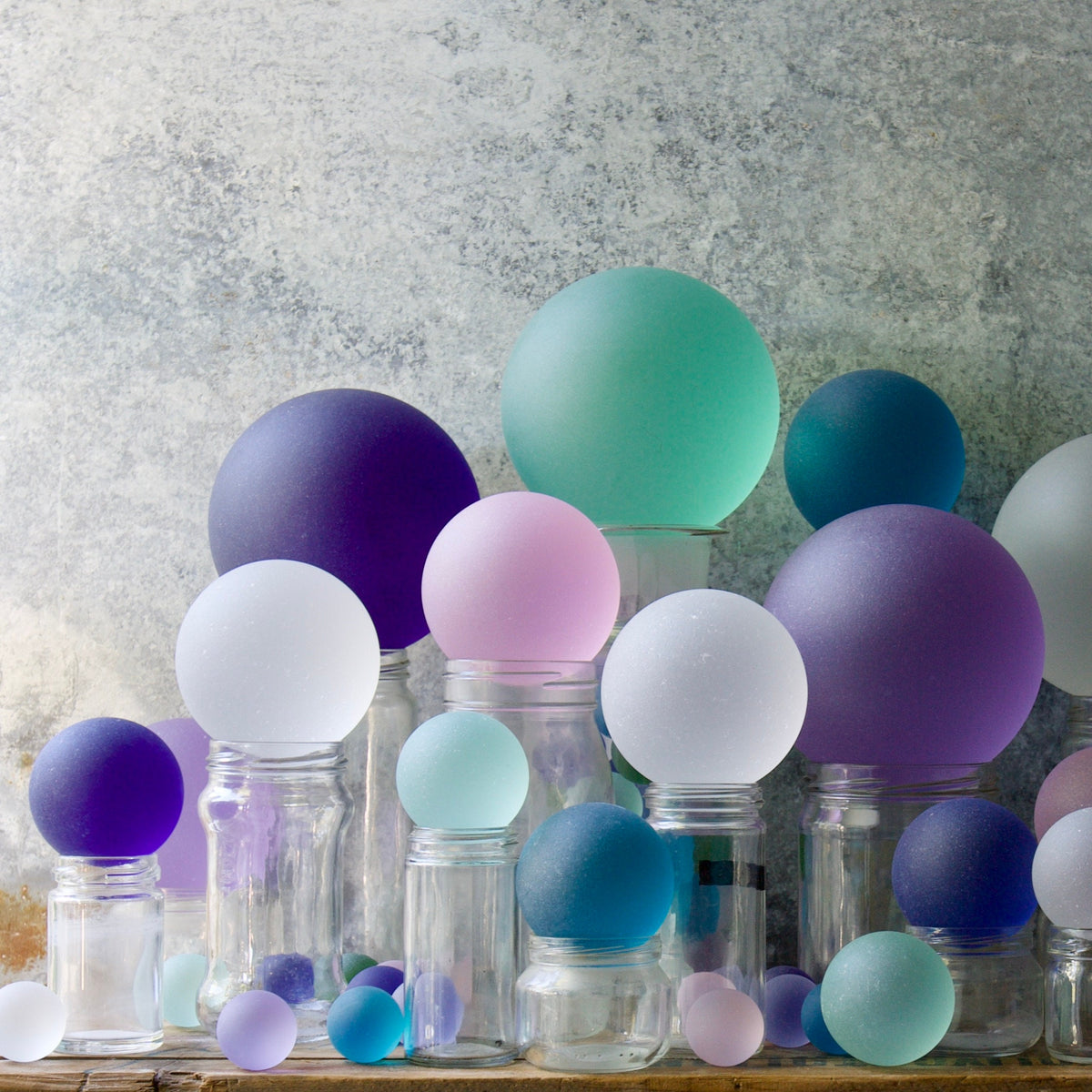 Pink - Seaglass Ball with Driftwood or Geometric Metal Stand