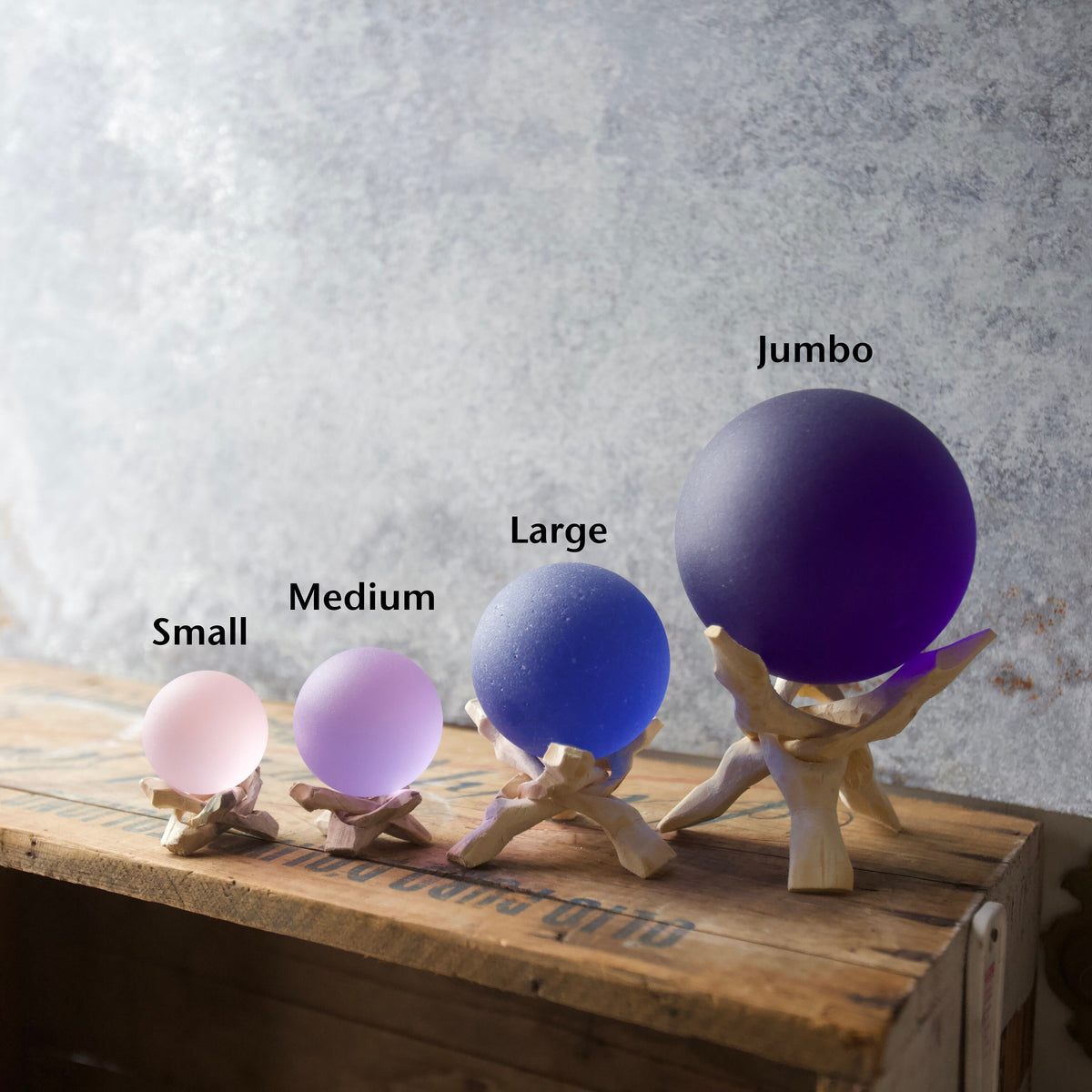 Pink - Seaglass Ball with Driftwood or Geometric Metal Stand