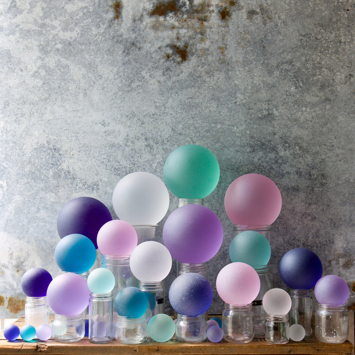 Pink - Seaglass Ball with Driftwood or Geometric Metal Stand