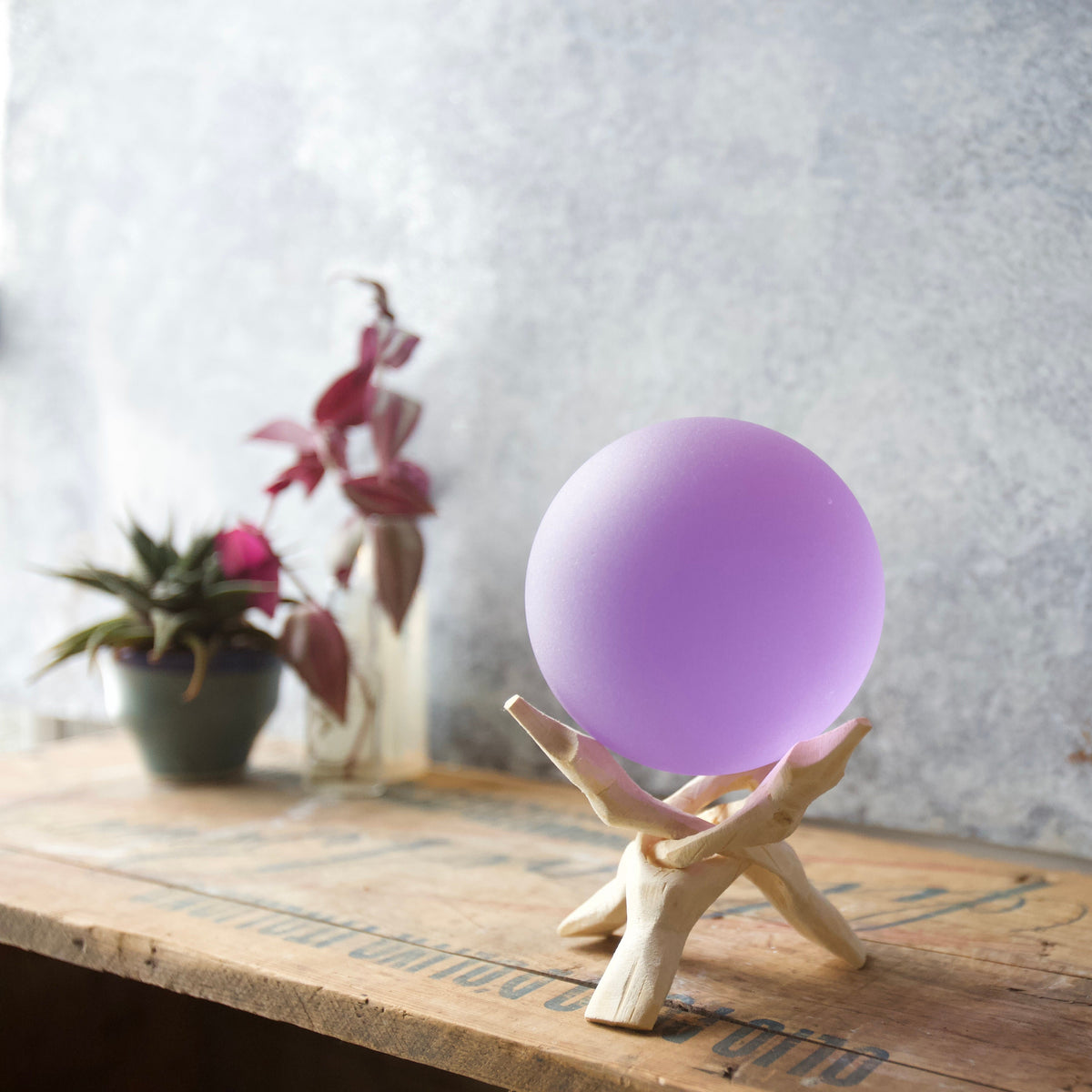 Purple - Glass Ball with Wooden or Geometric Metal Stand