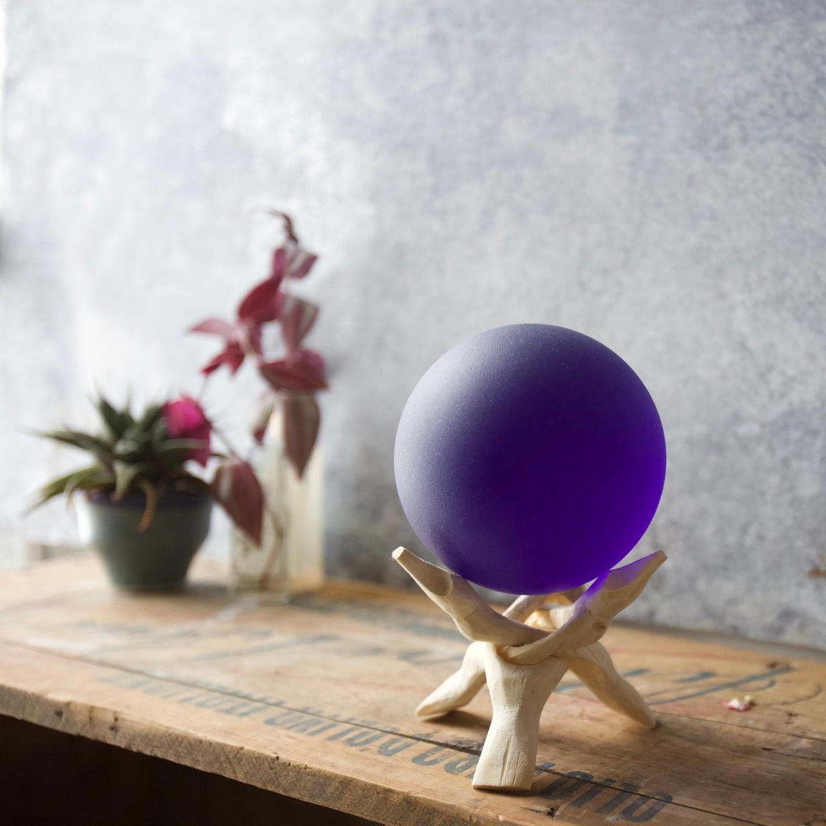 Ocean Deep - Super Jumbo Seaglass Ball w/ Driftwood or Geometric Metal Stand