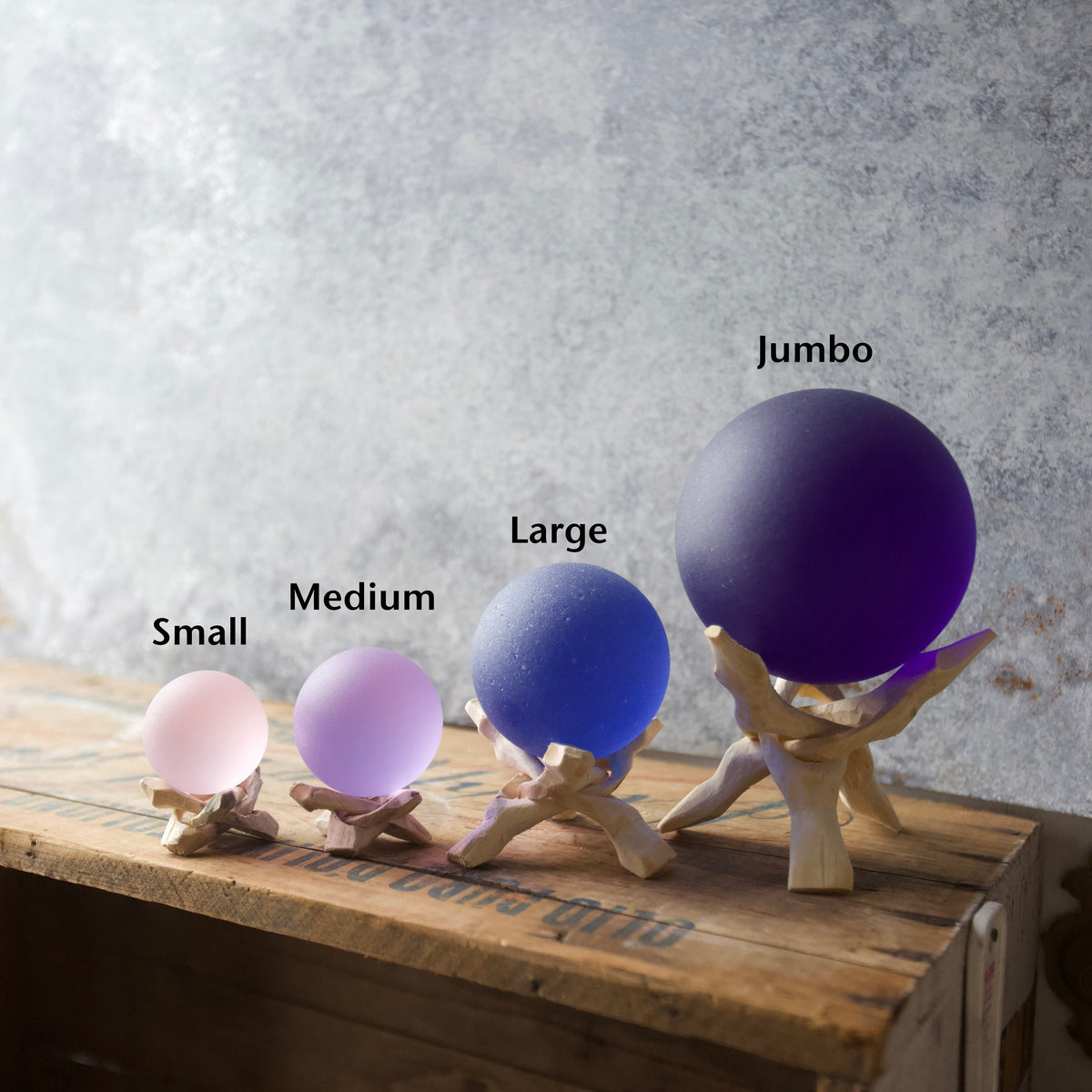 Aqua - Super Jumbo Seaglass Ball w/ Driftwood or Geometric Metal Stand