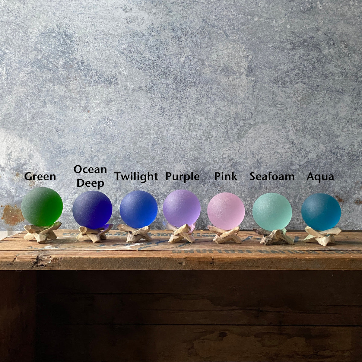 Twilight - Super Jumbo Seaglass Ball w/ Driftwood or Geometric Metal Stand