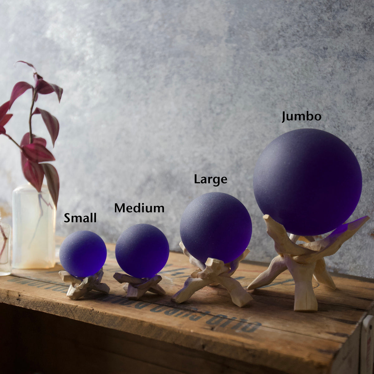 Ocean Deep - Super Jumbo Seaglass Ball w/ Driftwood or Geometric Metal Stand