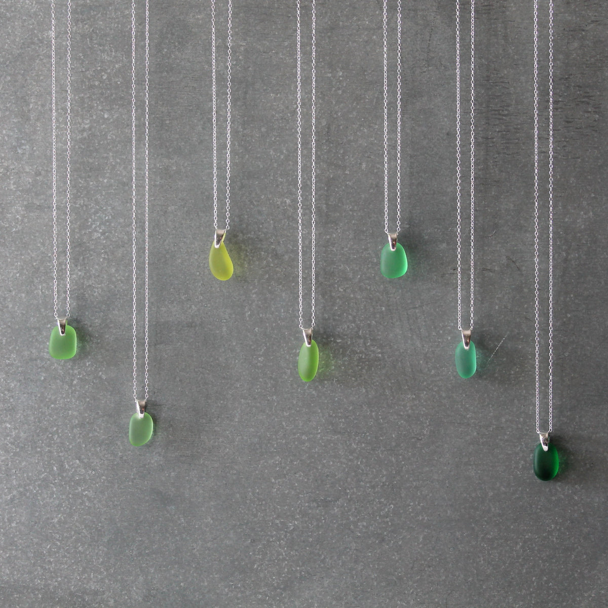 Sea Glass & Sterling Silver Necklace - Shades of Green