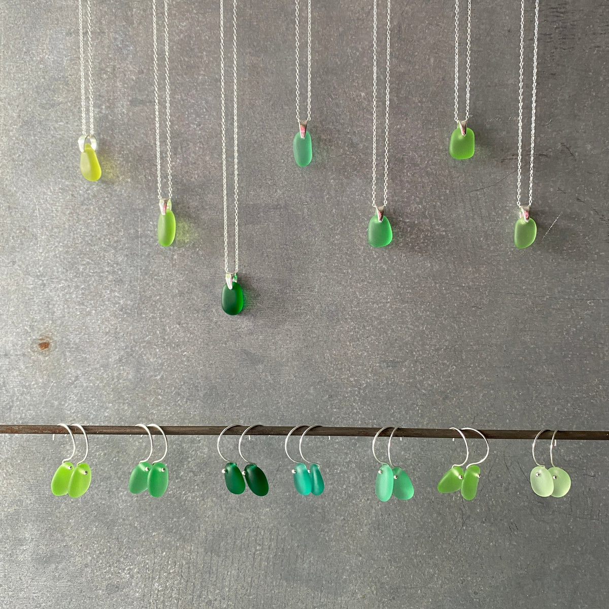 Sea Glass & Sterling Silver Necklace - Shades of Green