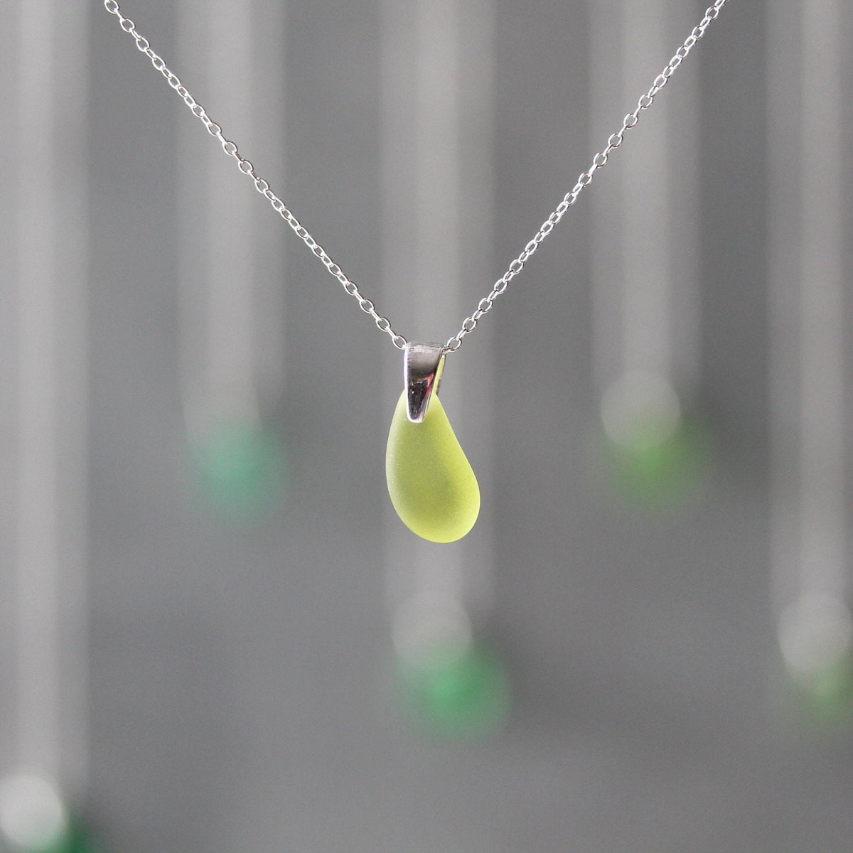 Sea Glass & Sterling Silver Necklace - Shades of Green