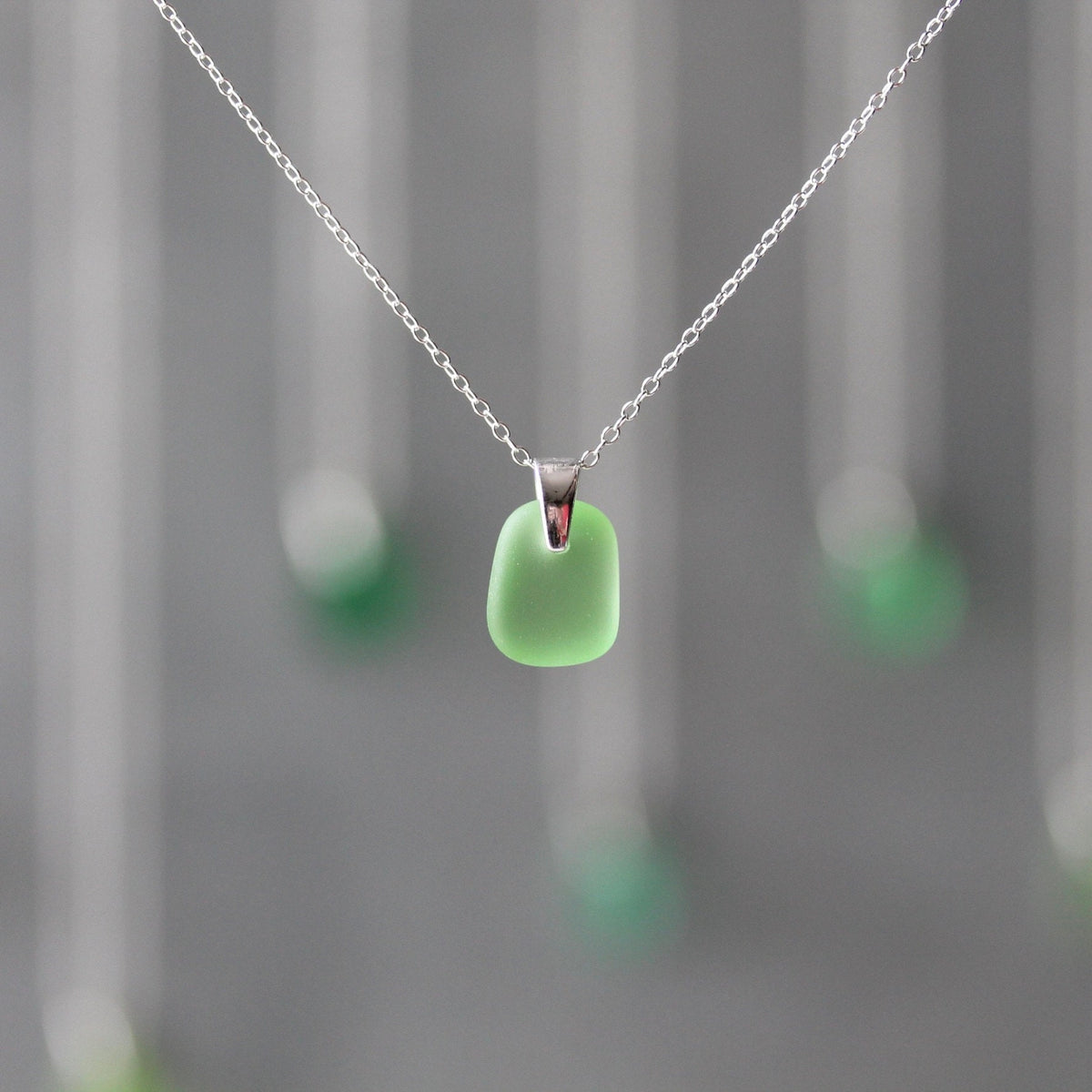 Sea Glass & Sterling Silver Necklace - Shades of Green