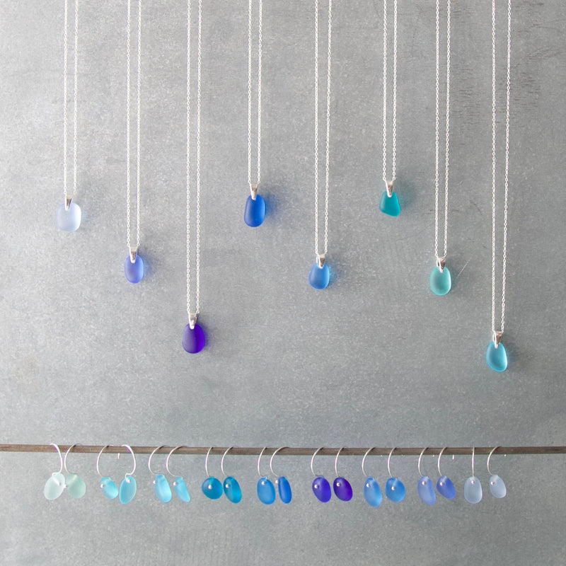 Sea Glass & Sterling Silver Necklace - Shades of Blue