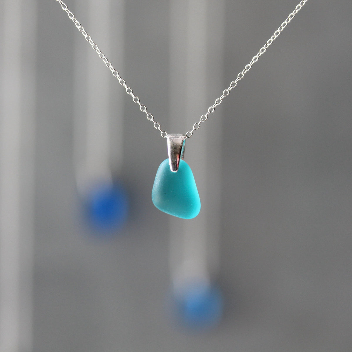 Sea Glass & Sterling Silver Necklace - Shades of Blue