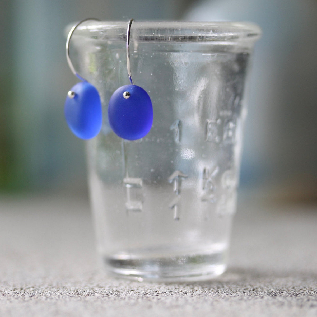 Sea Glass & Sterling Silver Earrings - Shades of Blue