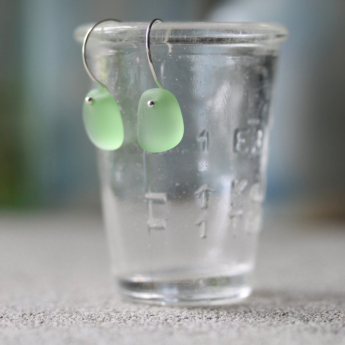 Sea Glass & Sterling Silver Earrings - Shades of Green