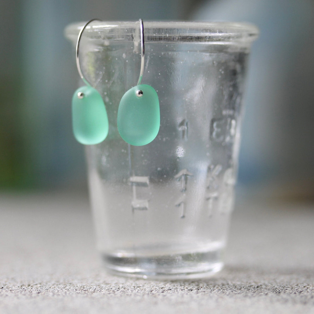 Sea Glass & Sterling Silver Earrings - Shades of Green