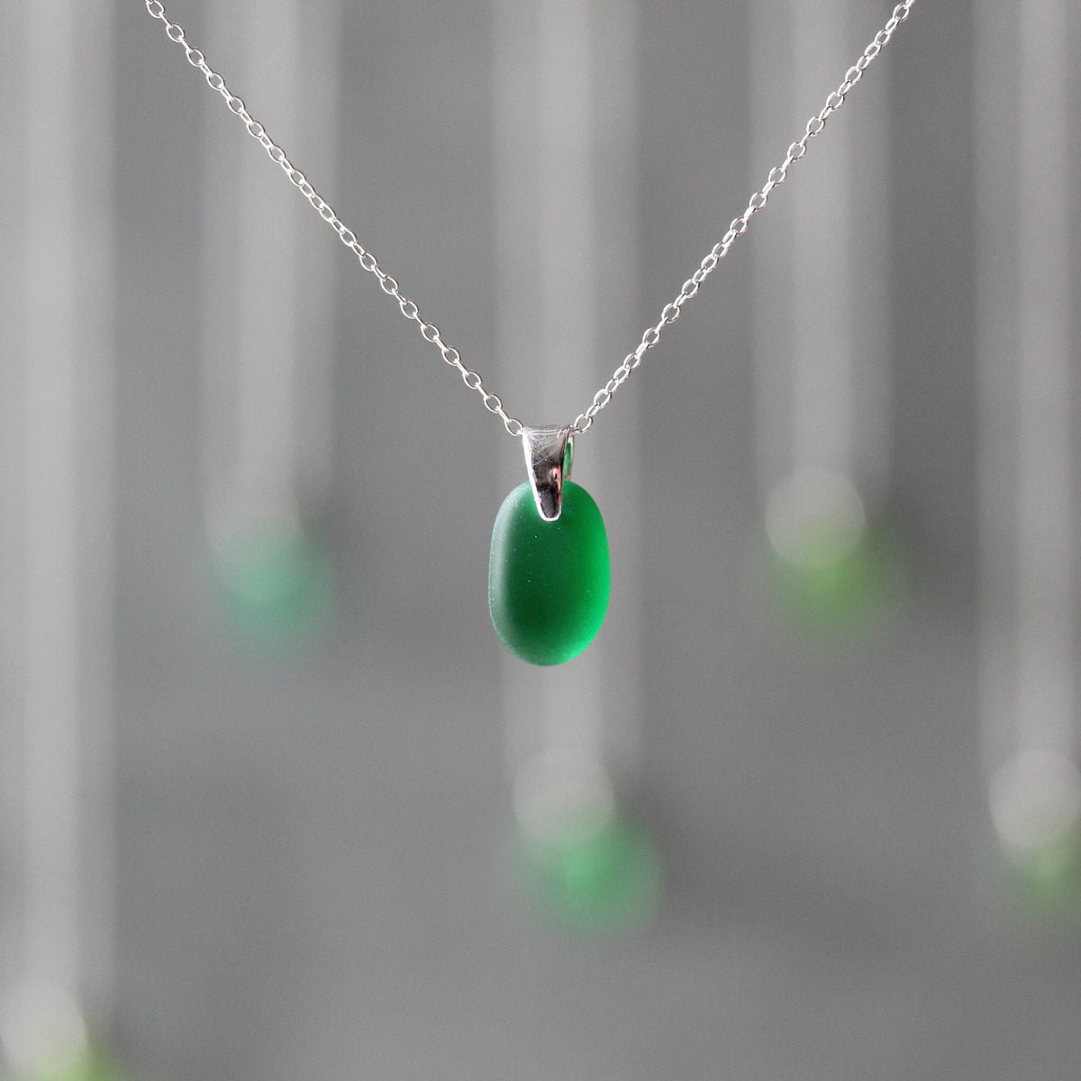 Sea Glass & Sterling Silver Necklace - Shades of Green