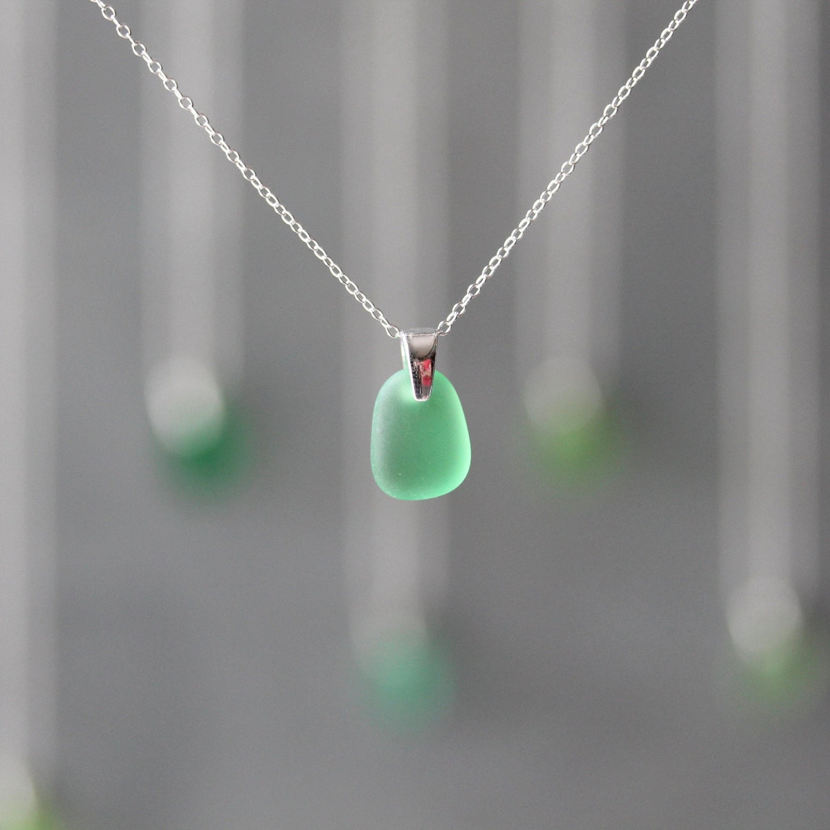 Sea Glass & Sterling Silver Necklace - Shades of Green