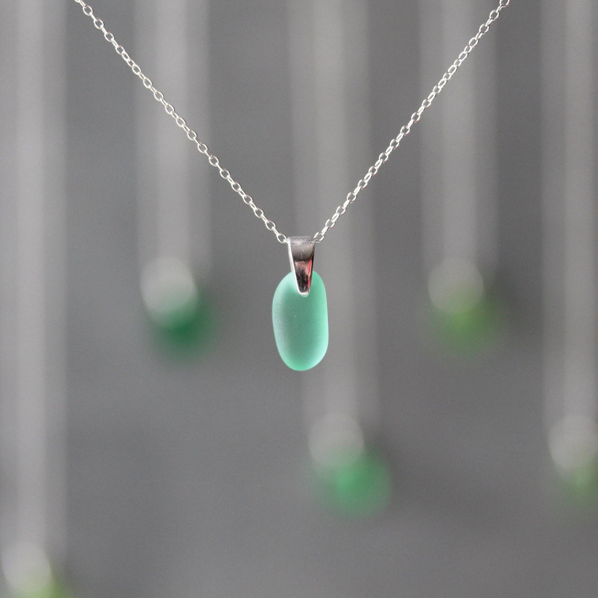 Sea Glass & Sterling Silver Necklace - Shades of Green