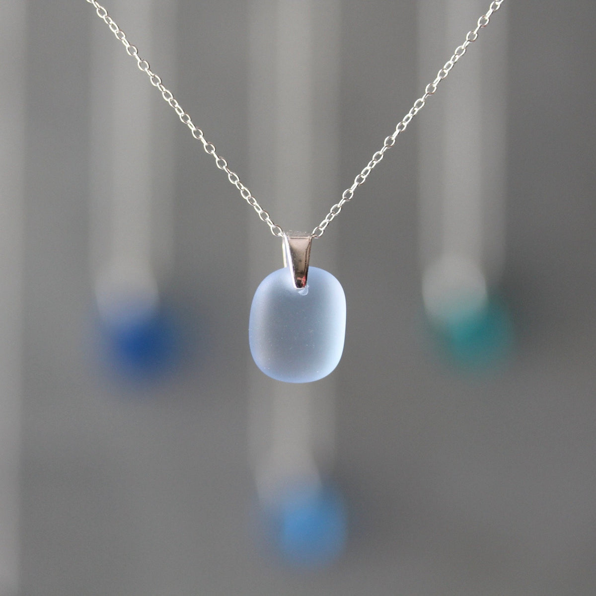 Sea Glass & Sterling Silver Necklace - Shades of Blue