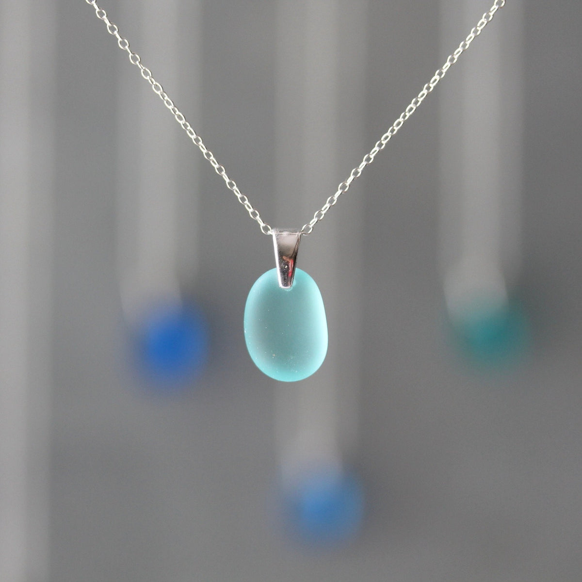 Sea Glass & Sterling Silver Necklace - Shades of Blue