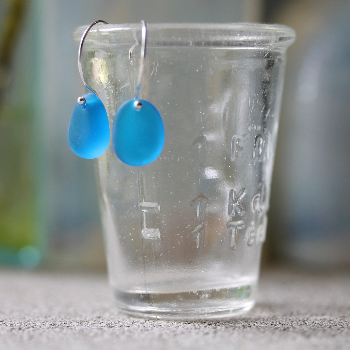 Sea Glass & Sterling Silver Earrings - Shades of Blue