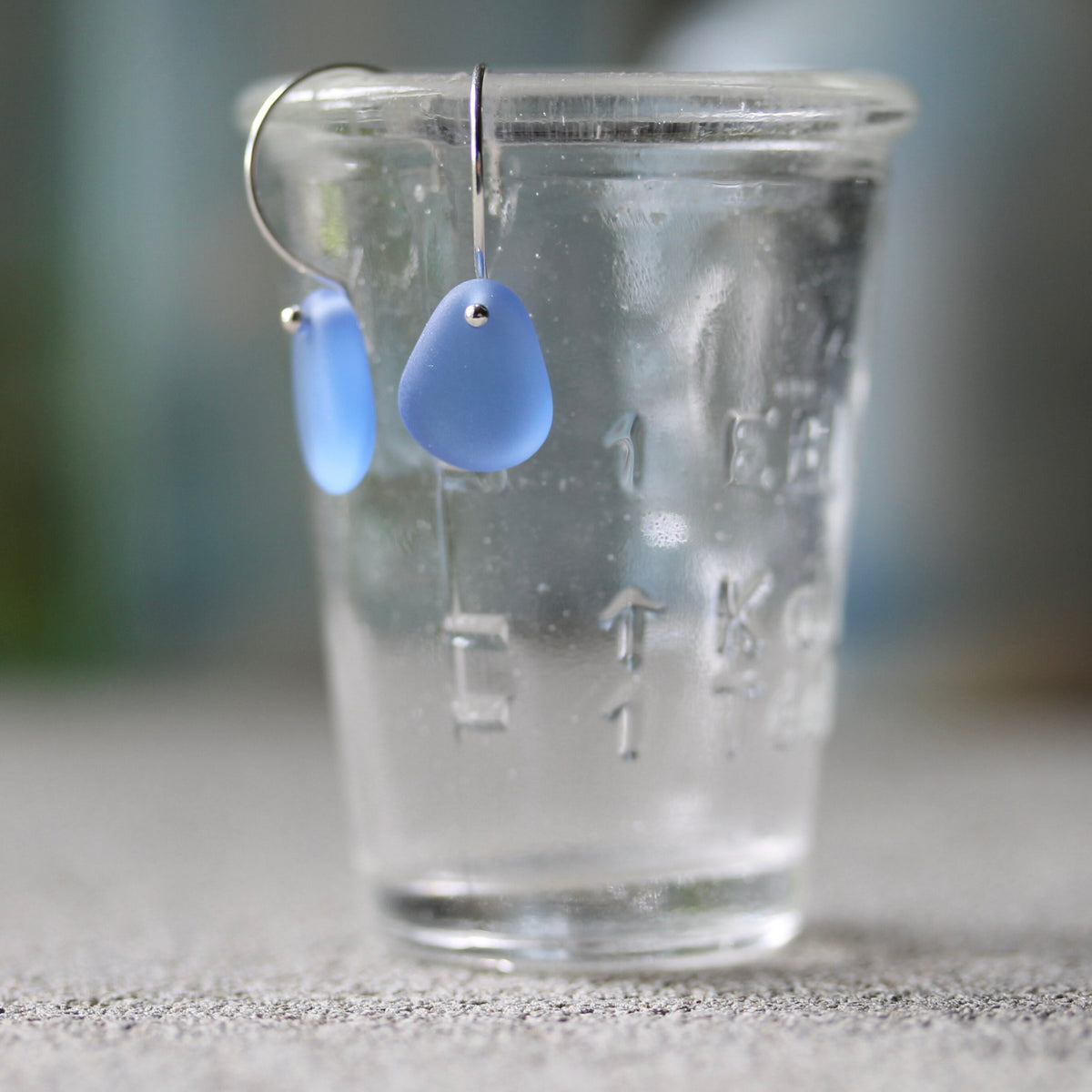 Sea Glass & Sterling Silver Earrings - Shades of Blue