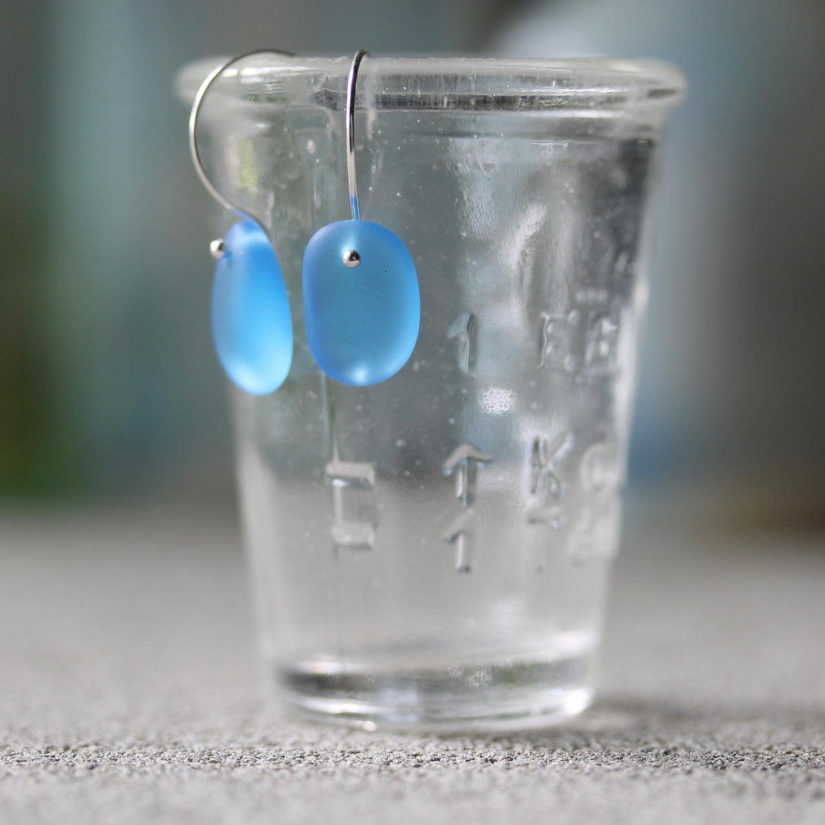 Sea Glass & Sterling Silver Earrings - Shades of Blue