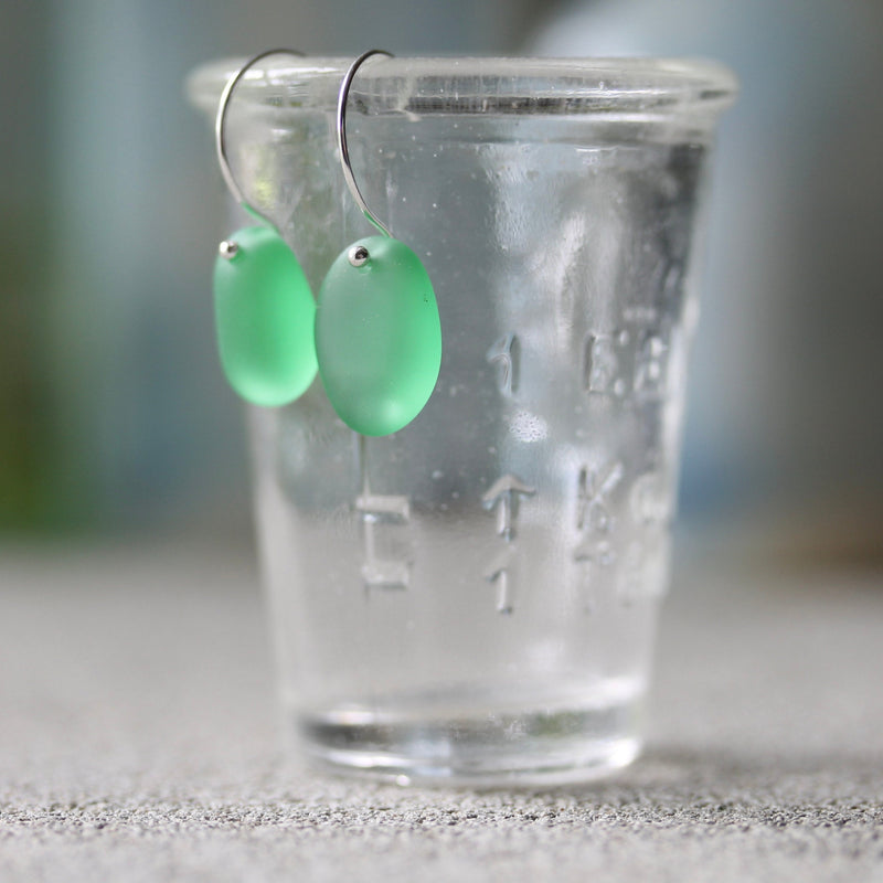 Sea Glass & Sterling Silver Earrings - Shades of Green