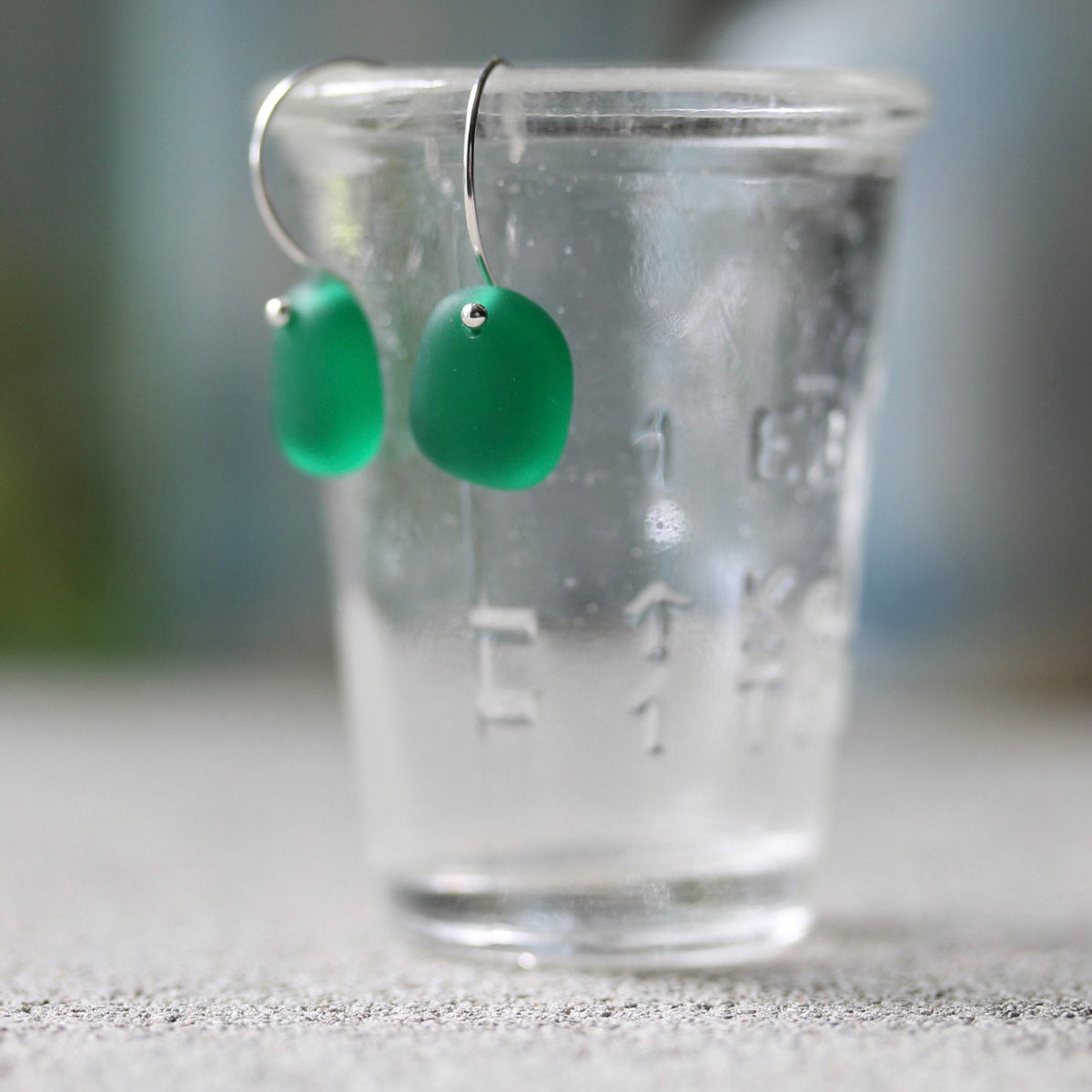 Sea Glass & Sterling Silver Earrings - Shades of Green