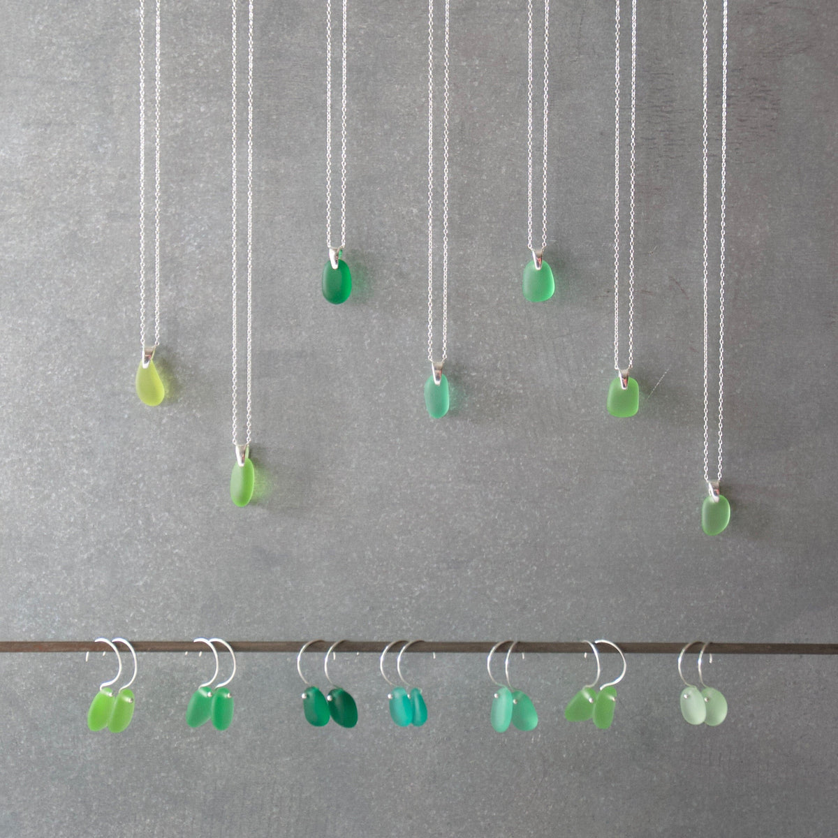 Sea Glass & Sterling Silver Earrings - Shades of Green
