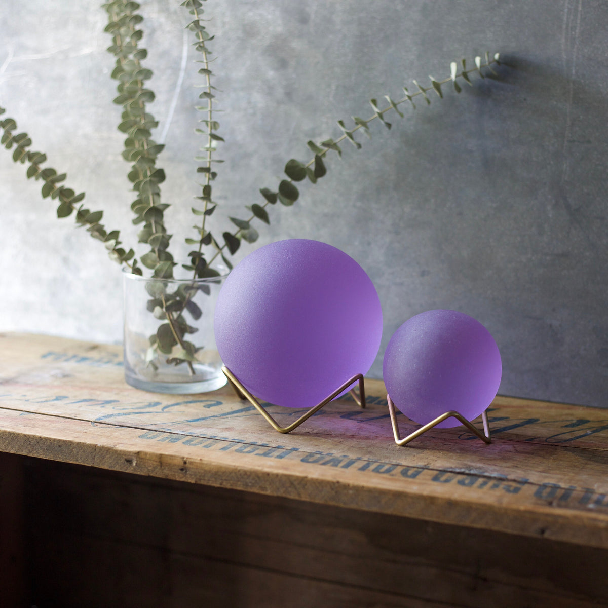 Purple - Super Jumbo Seaglass Ball w/ Driftwood or Geometric Metal Stand