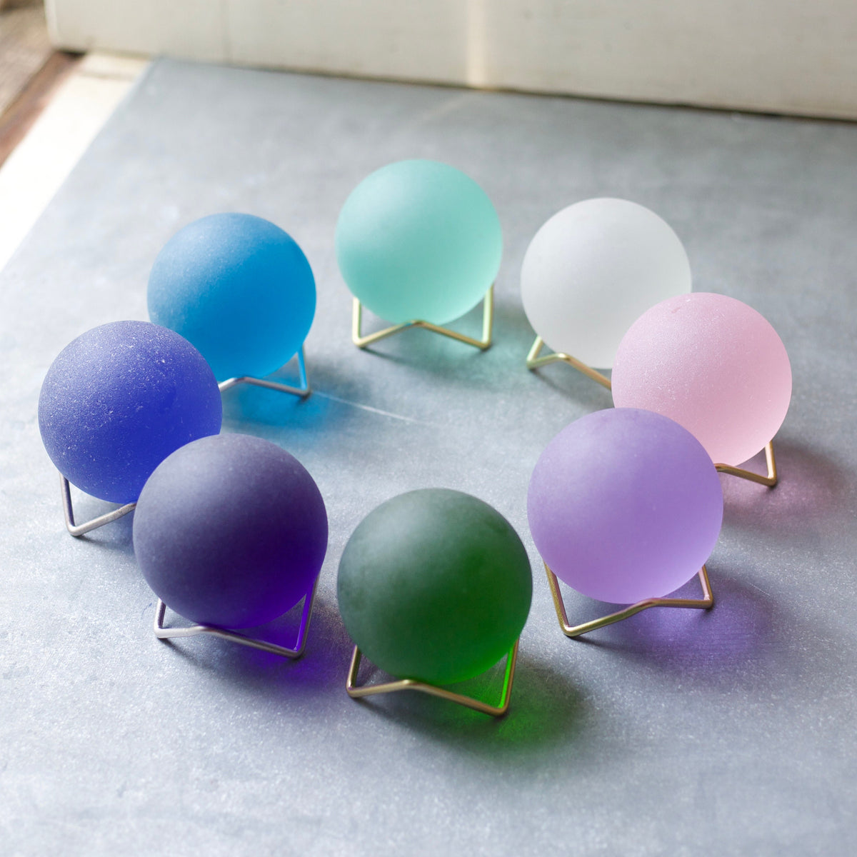 Pink - Super Jumbo Seaglass Ball w/ Driftwood or Geometric Metal Stand