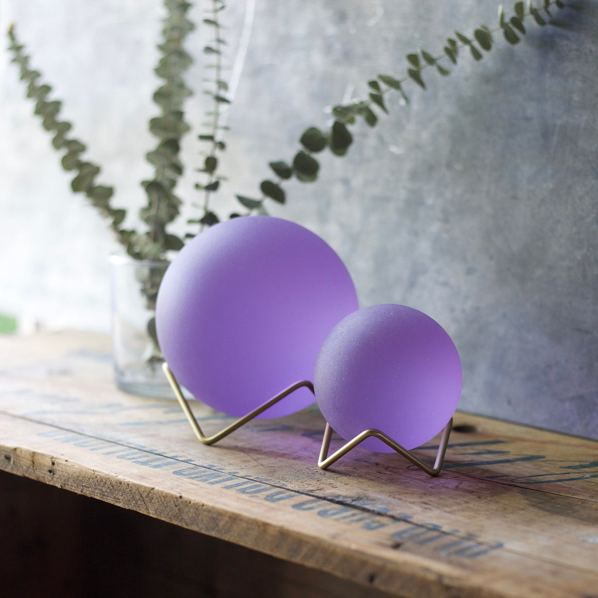 Purple - Glass Ball with Wooden or Geometric Metal Stand