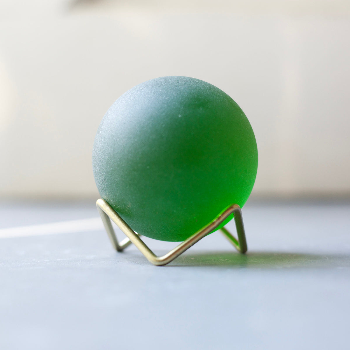 Green - Seaglass Ball with Driftwood or Geometric Metal Stand