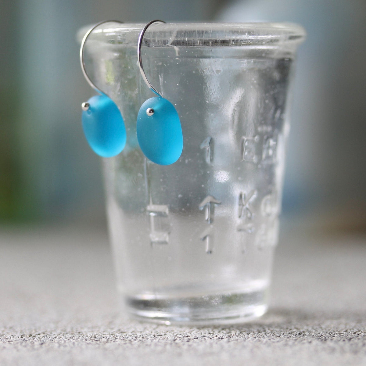 Sea Glass & Sterling Silver Earrings - Shades of Blue