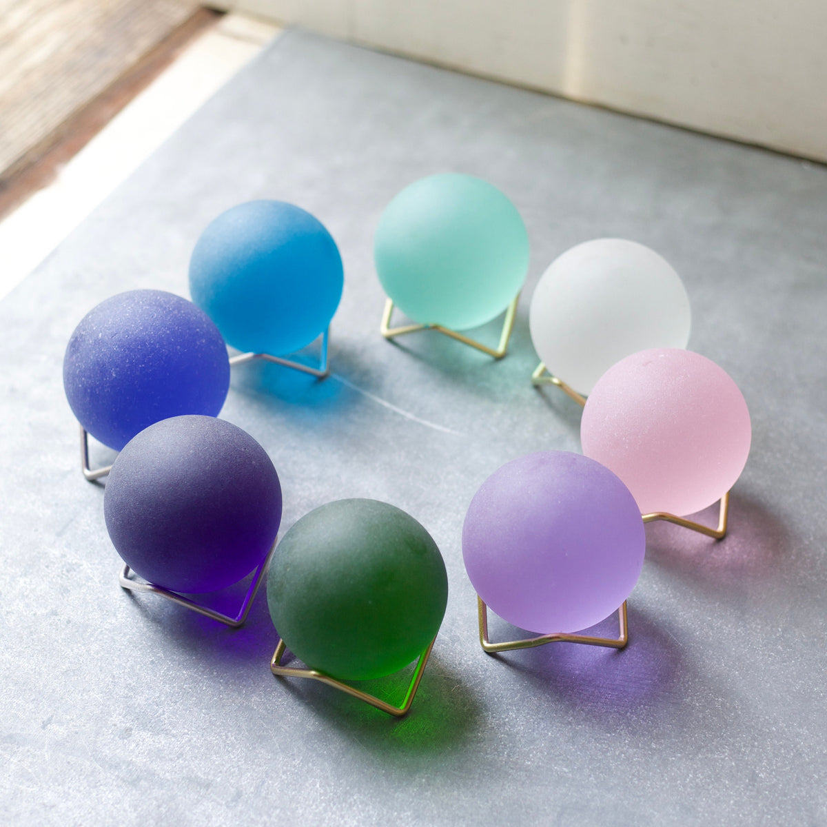 Purple - Super Jumbo Seaglass Ball w/ Driftwood or Geometric Metal Stand