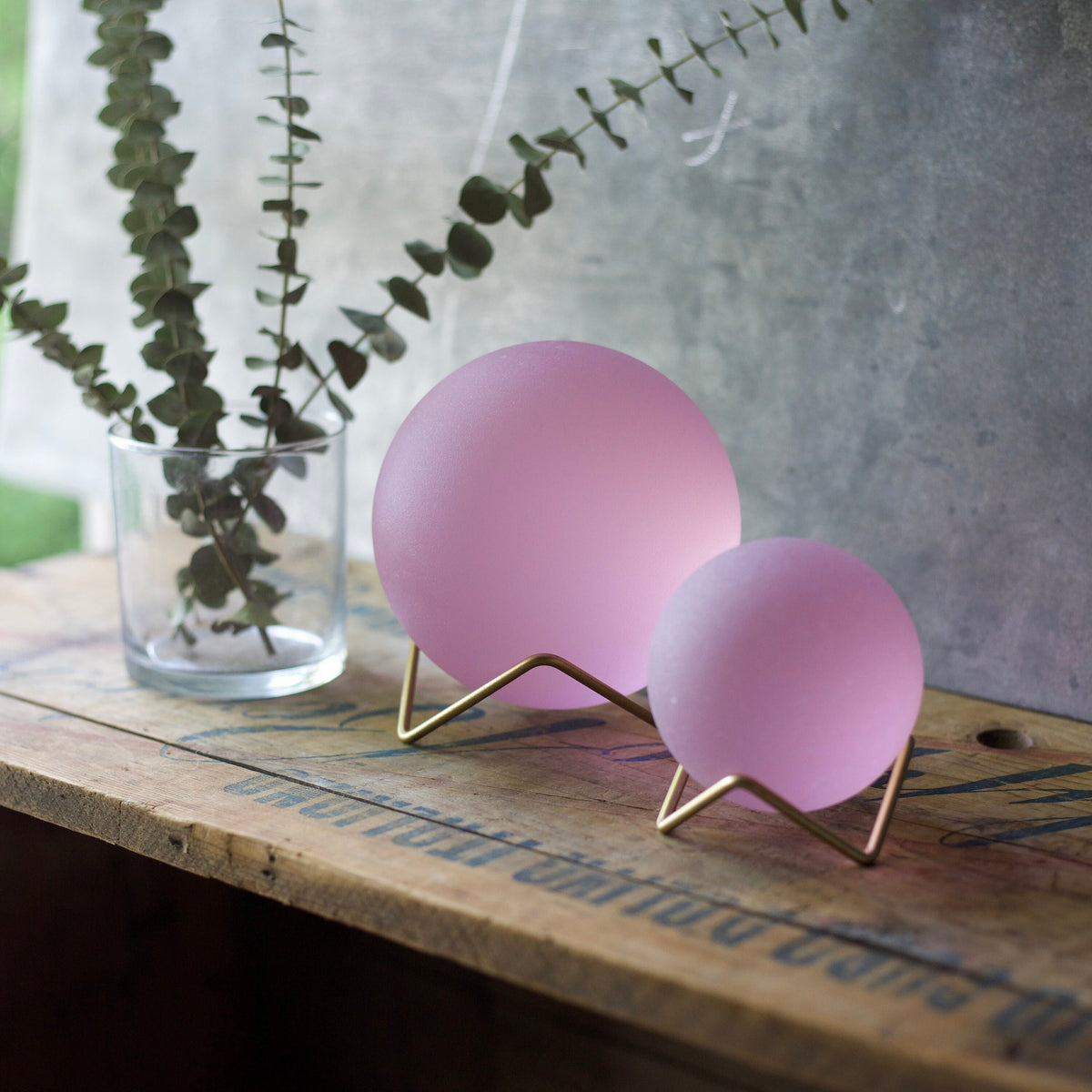 Pink - Super Jumbo Seaglass Ball w/ Driftwood or Geometric Metal Stand