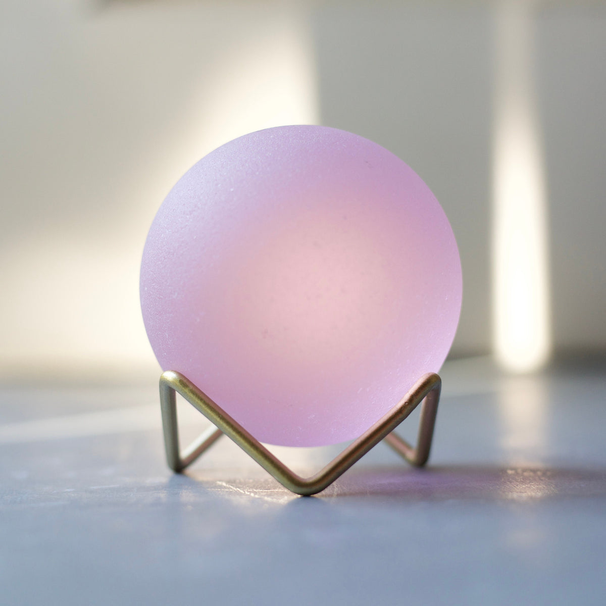 Pink - Seaglass Ball with Driftwood or Geometric Metal Stand