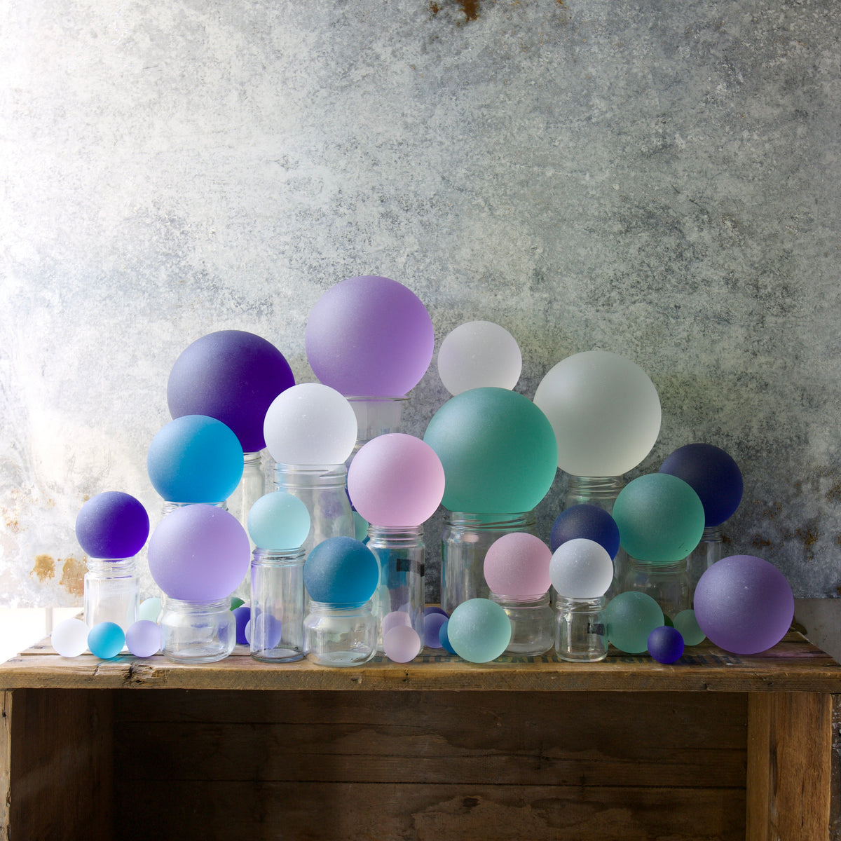 Purple - Super Jumbo Seaglass Ball w/ Driftwood or Geometric Metal Stand